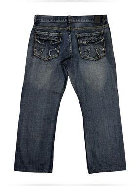 Helix Jeans Mens 34x30 Relaxed Bootcut Distressed Blue Denim Y2K Grunge Baggy